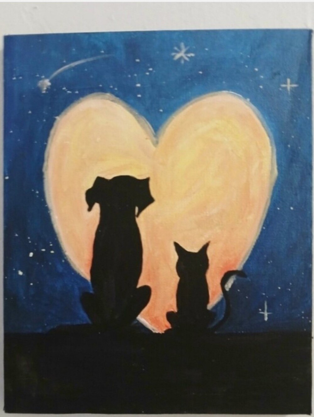 Silhouette Dog & Cat 8 × 10 Canvas Art with Heart